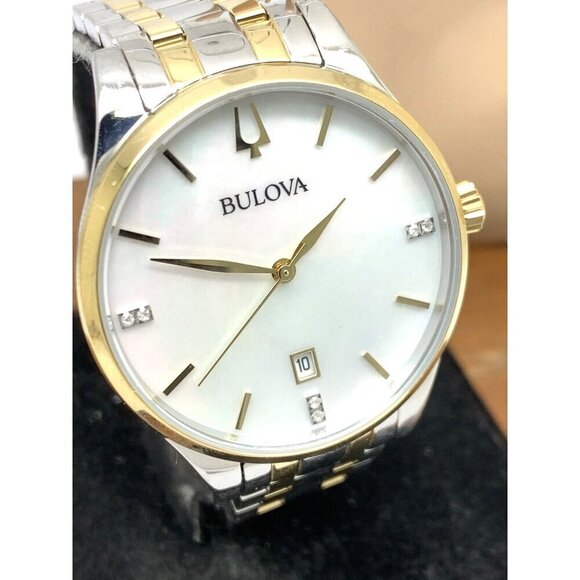 Bulova Women's Watch 98P201 Quartz Diamond Mother of Pearl Dial Two Tone 36mm - Picture 1 of 13